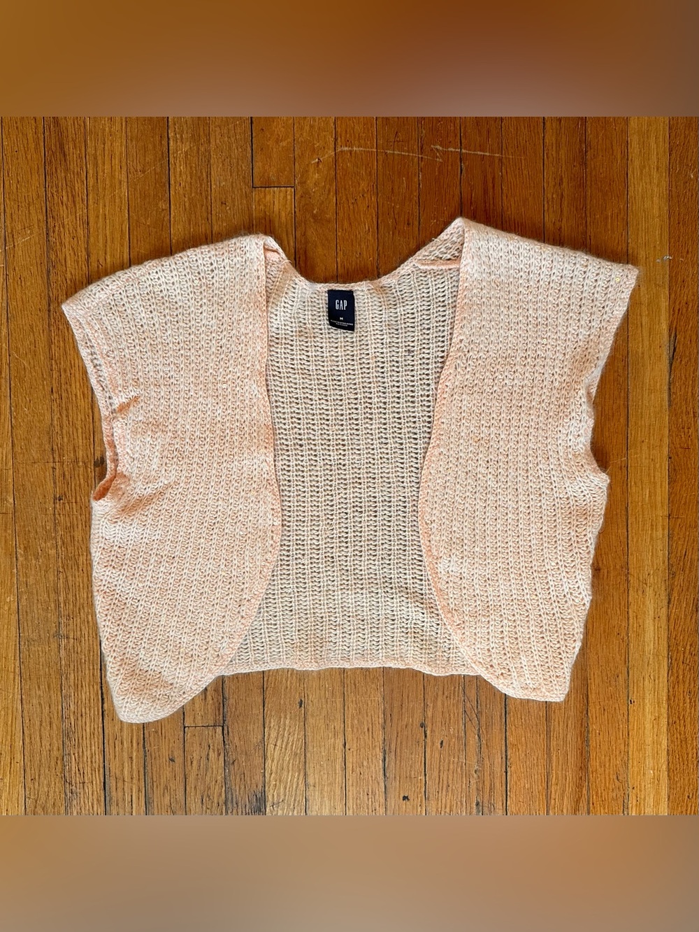 Vintage GAP Peach Open-Front Cropped Knit Shrug with Sequin Detail